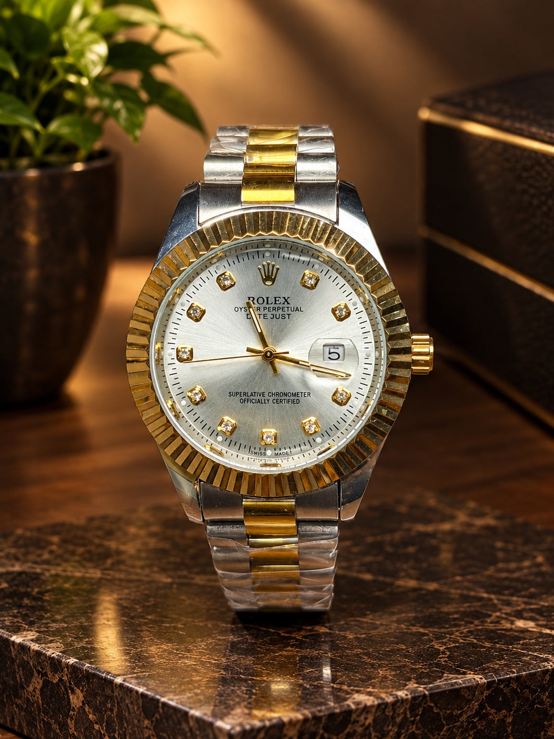 Rolex Datejust Jubilee Style Watch - Ice Blue Green & Silver gold Box Set