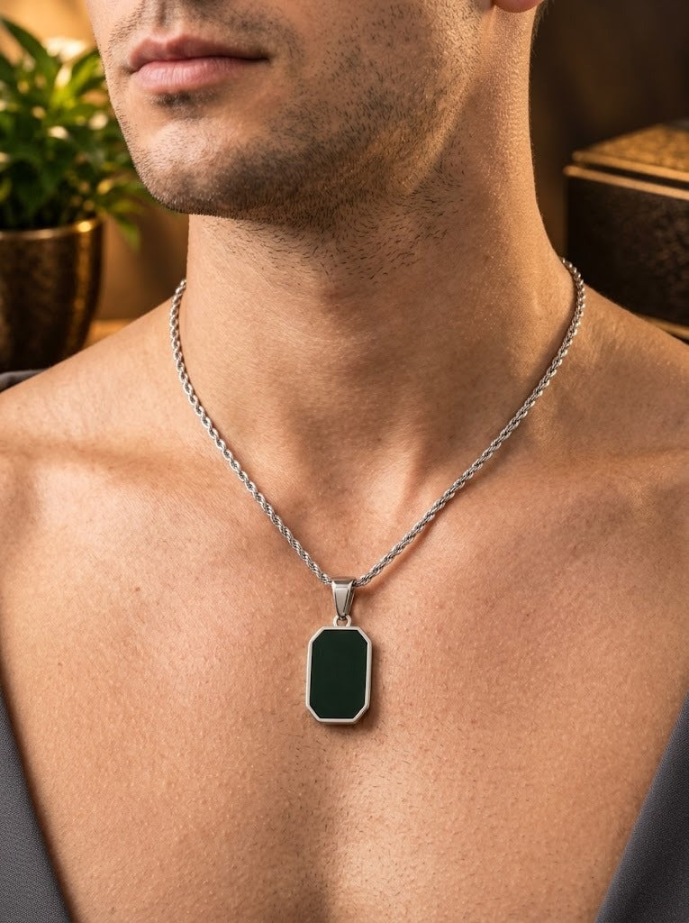 Square Gemstone Pendant Dual Stone